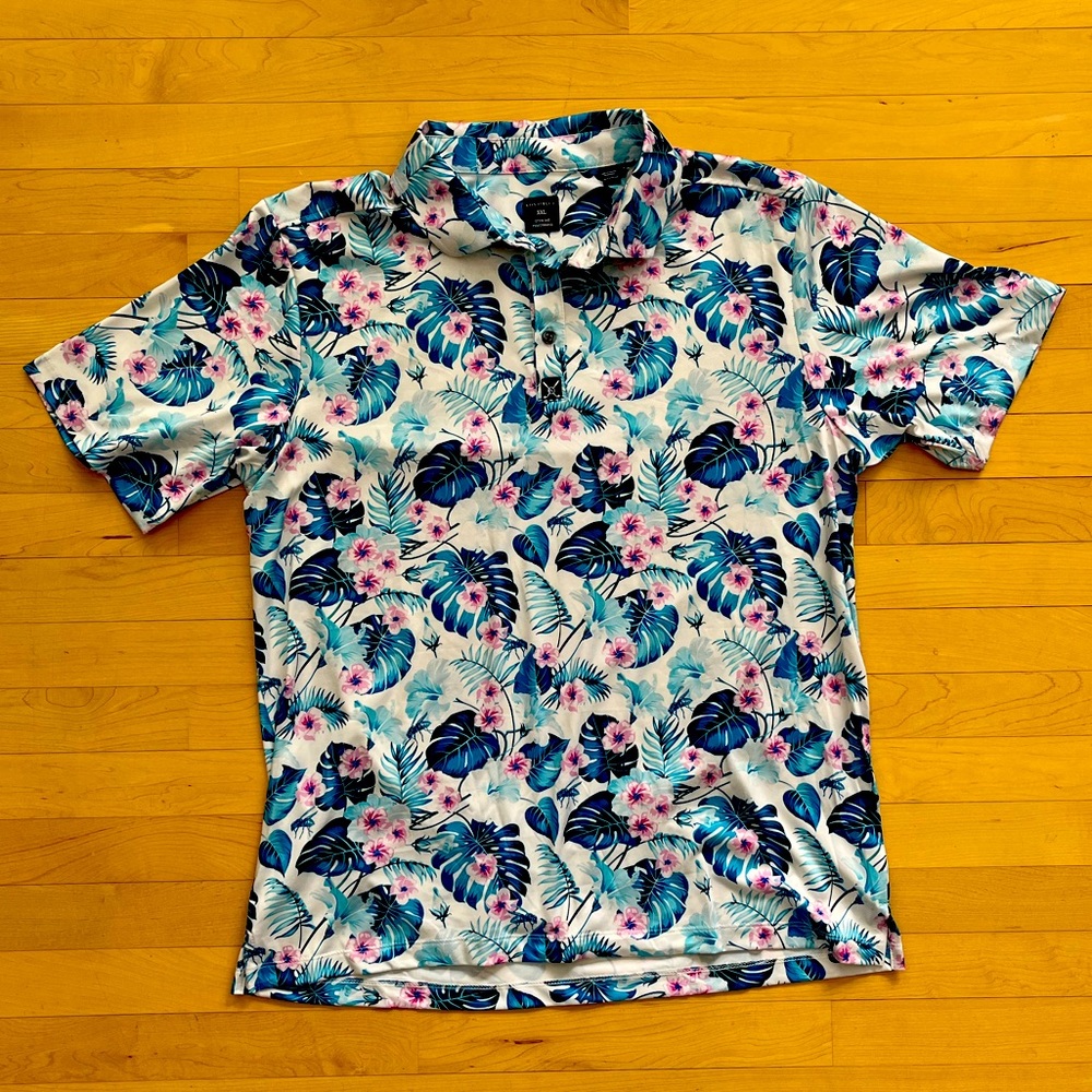 Con.struct Quick Dry Performance Polo Floral Print Bee AOP Golf Vibrant Fun EUC